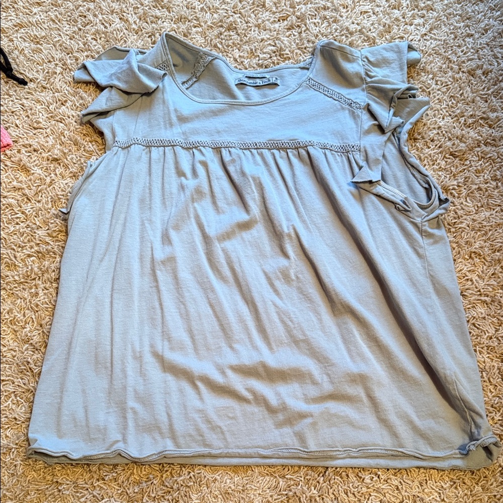 Abercrombie & Fitch Women's Ruffled Sleeve Blouse - Light Blue